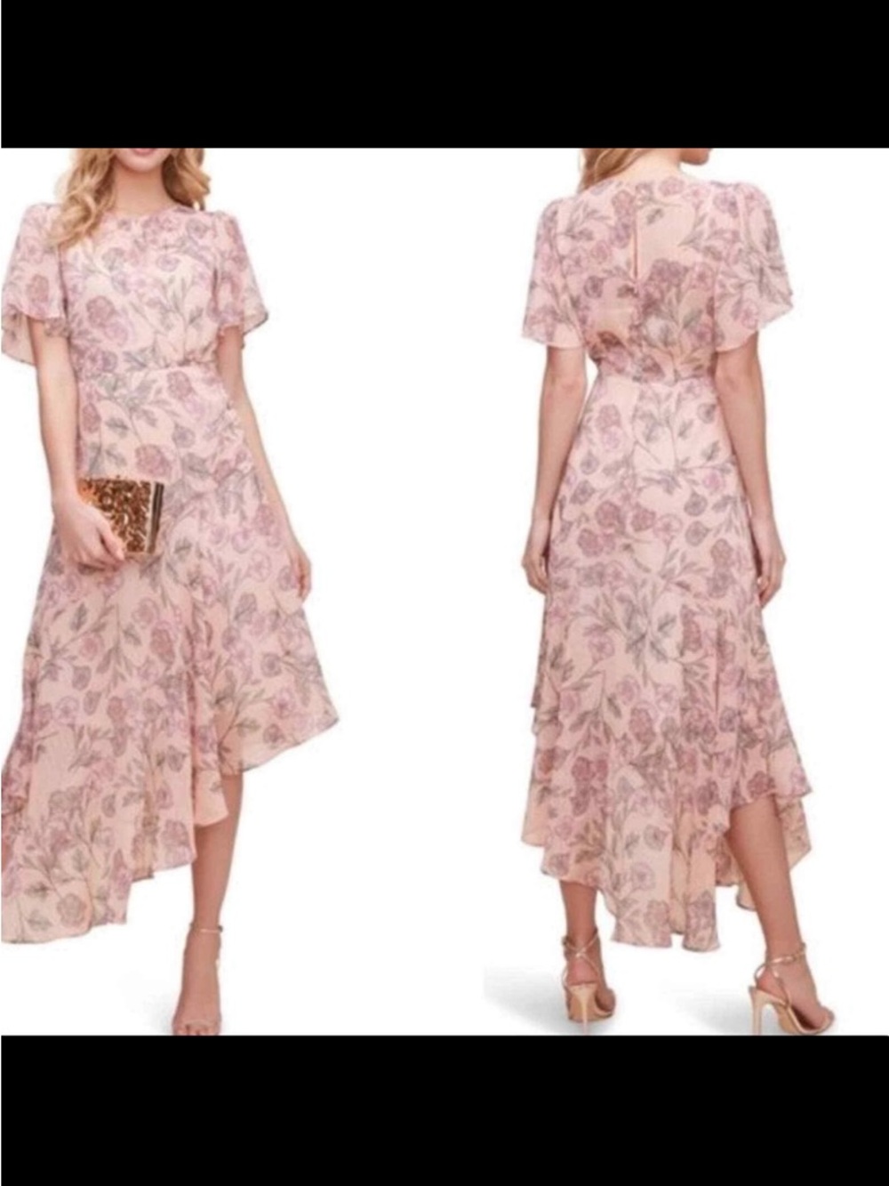 Astr Blush Pink Floral High-Low Midi Dress Asymmetrical Feminine Romantic Garden
